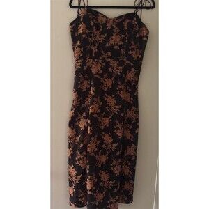 Unknown Dress Womens M Black Floral Midi Slip Sweetheart Side Slit